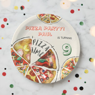 Plato De Papel Cumpleaños de la pizza acuarela