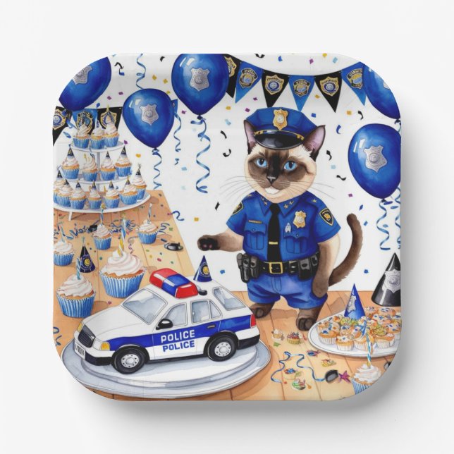 Plato De Papel Cumpleaños de la policía (Anverso)