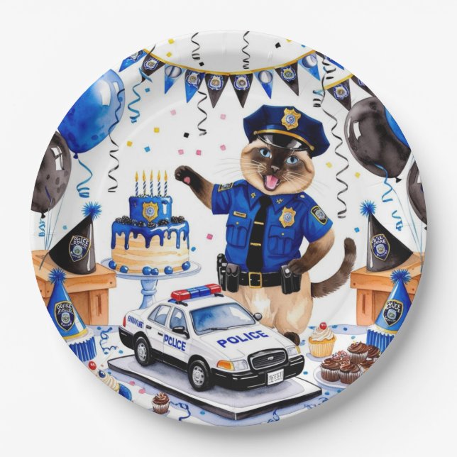 Plato De Papel Cumpleaños de la policía (Anverso)