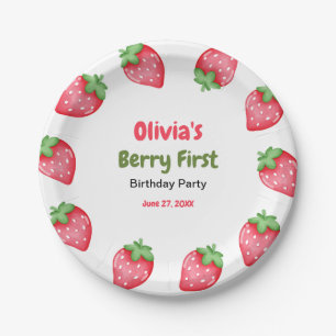 Plato De Papel Cumpleaños de la primera fresa de Berry