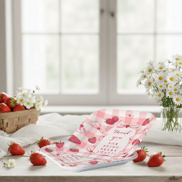 Plato De Papel Cumpleaños de la primera fresa rojo cuadros lazos