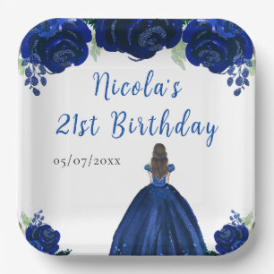 Plato De Papel Cumpleaños de la Princesa de Cabello Castaño con F