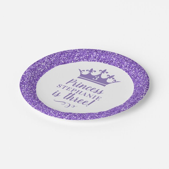 Plato De Papel Cumpleaños de la princesa púrpura Tiara, Purpurina (Angular)