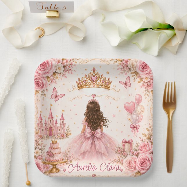 Plato De Papel Cumpleaños de la Princesa Rosa (Boda)