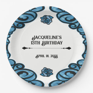 Plato De Papel Cumpleaños de la Princesa Rosa con Puerta Azul y N