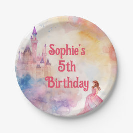 Plato De Papel Cumpleaños de la princesa rosa Fairytale