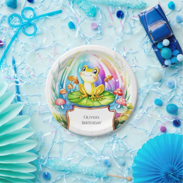 Plato De Papel Cumpleaños de la Rana Feliz de Cute (Fiesta)