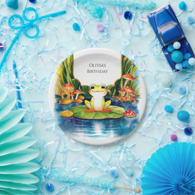 Plato De Papel Cumpleaños de la rana mágica simple (Fiesta)
