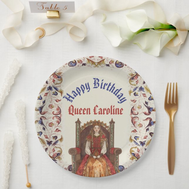 Plato De Papel Cumpleaños de la Reina del Renacimiento Medieval (Boda)