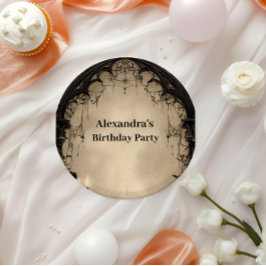 Plato De Papel Cumpleaños de la Rosa Negra del Arco Gótico