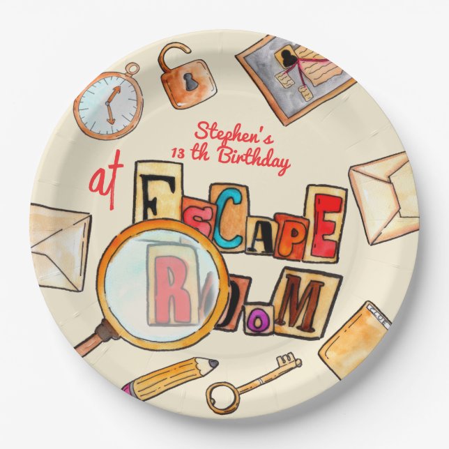 Plato De Papel Cumpleaños de la sala de escape (Anverso)