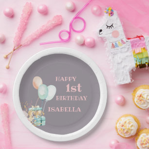 Plato De Papel Cumpleaños de la Salvaje Niña 1er Cumpleaños Acuar
