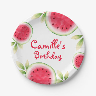 Plato De Papel Cumpleaños de la sandía personalizada