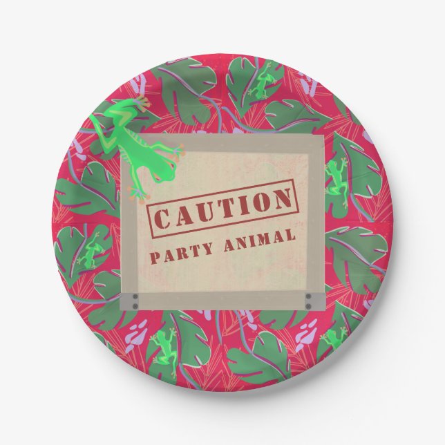 Plato De Papel Cumpleaños de la Selva Tropical fiesta Animal (Anverso)