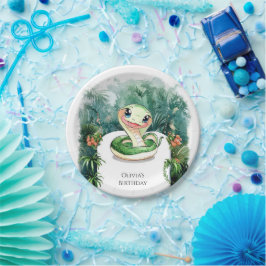 Plato De Papel Cumpleaños de la serpiente de color acuático