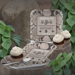 Plato De Papel Cumpleaños de la serpiente de impresión animal