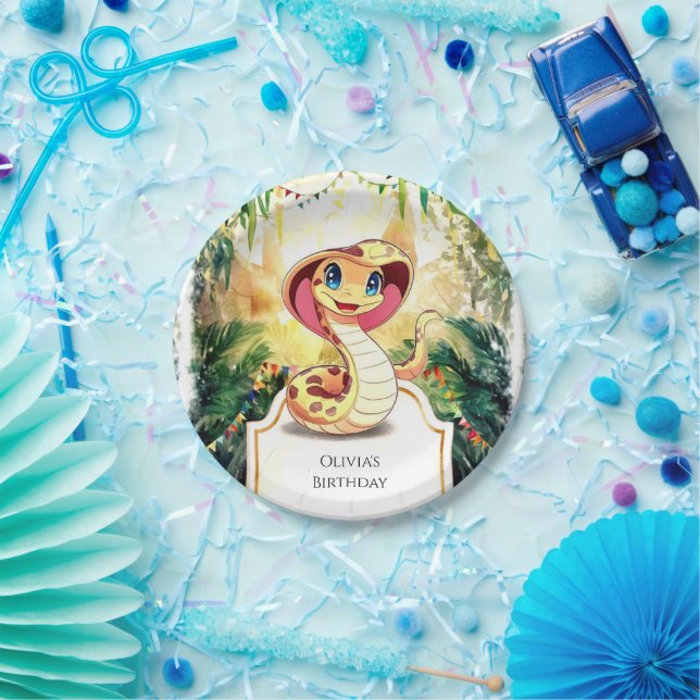 Plato De Papel Cumpleaños de la serpiente de Reptiles Cutos (Fiesta)