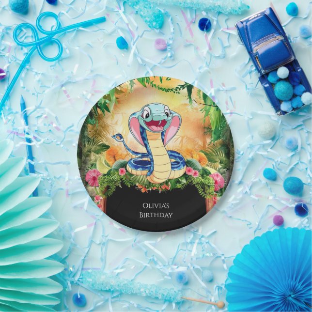 Plato De Papel Cumpleaños de la Serpiente Pastel Reptiles (Fiesta)