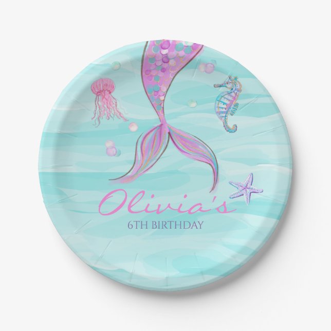 Plato De Papel Cumpleaños de la Sirena bajo el mar (Anverso)