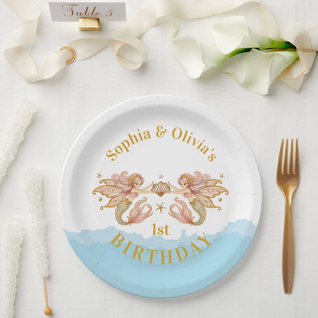 Plato De Papel Cumpleaños de la sirena de los Chicas gemelos (Boda)