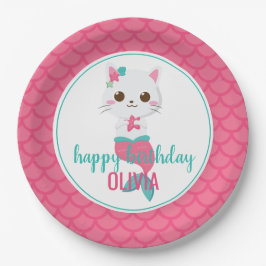 Plato De Papel Cumpleaños de la Sirena Kitty Pink