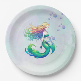 Plato De Papel Cumpleaños de la sirena morada y dorada bajo el ma