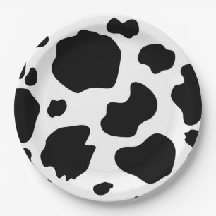 Plato De Papel Cumpleaños de la Vaca con Lunares Impresión Negro