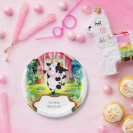 Plato De Papel Cumpleaños de la vaca mágica colorida