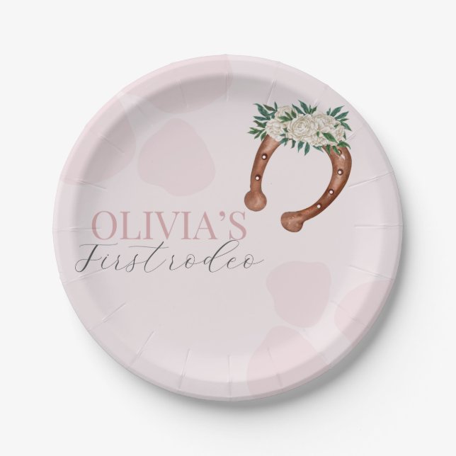 Plato De Papel Cumpleaños de la vaquera occidental rosa (Anverso)