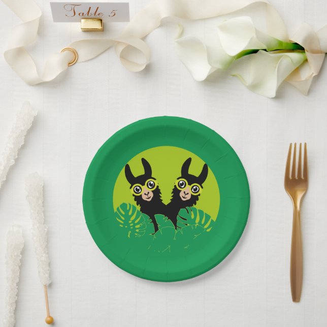 Plato De Papel Cumpleaños de las Gemelas de la Llama de la Alpaca (Boda)