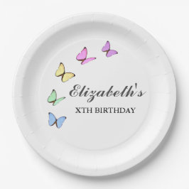 Plato De Papel Cumpleaños de las Mariposas Coloridas
