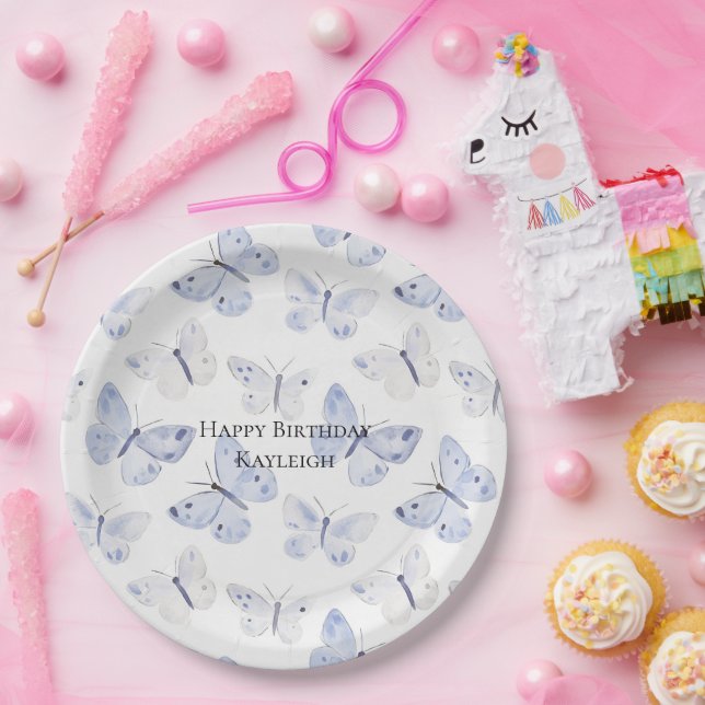 Plato De Papel Cumpleaños de las mariposas Purple Lavender (Fiesta)