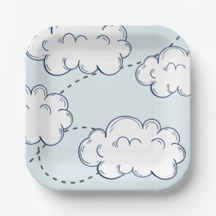 Plato De Papel Cumpleaños de las nubes del avión de Time Flies