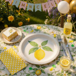 Plato De Papel Cumpleaños de limón acuarela