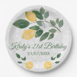 Plato De Papel Cumpleaños de limones sicilianos acuarela