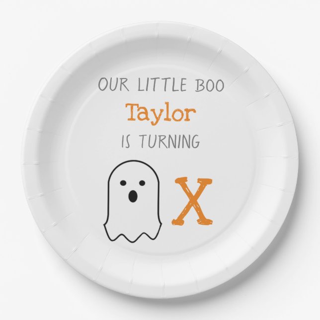 Plato De Papel Cumpleaños de Little Boo Ghost Halloween (Anverso)