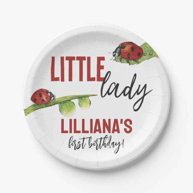Plato De Papel Cumpleaños de Little Lady Ladybug, cualquier edad (Anverso)