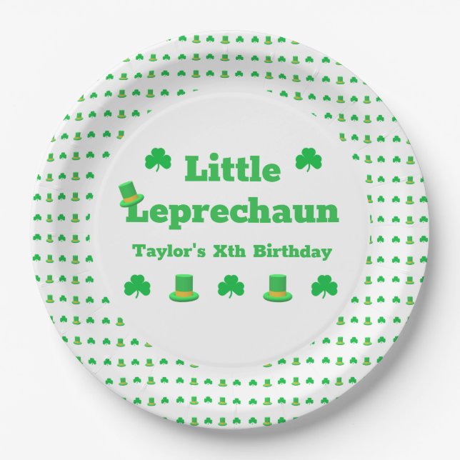 Plato De Papel Cumpleaños de Little Leprechaun (Anverso)
