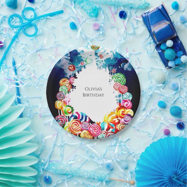 Plato De Papel Cumpleaños de Lollipop Boho Candyland (Fiesta)