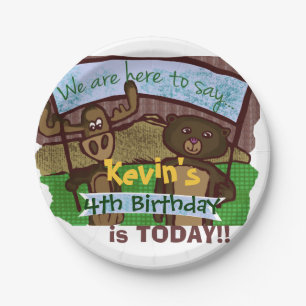 Plato De Papel Cumpleaños de los alces y del oso