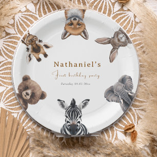Plato De Papel Cumpleaños de los Animales Adorables Safari Forest