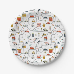 Plato De Papel Cumpleaños de los Autos de la Ciudad