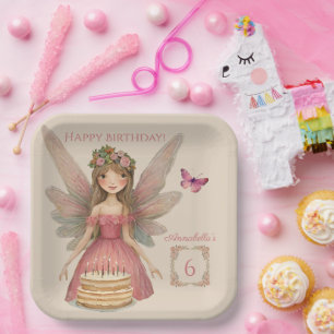 Plato De Papel Cumpleaños de los Chicas de hadas rosadas