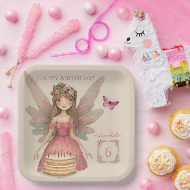 Plato De Papel Cumpleaños de los Chicas de hadas rosadas (Fiesta)