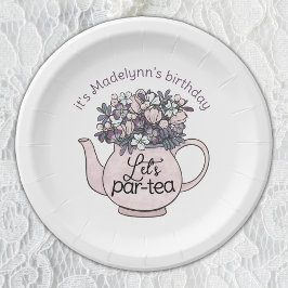 Plato De Papel Cumpleaños de los Chicas de la tetera floral de pe