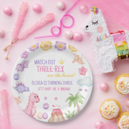 Plato De Papel Cumpleaños de los chicas Dinosaurios
