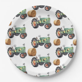 Plato De Papel Cumpleaños de los chicos de Farm Tractor