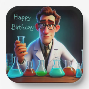 Plato De Papel Cumpleaños de los científicos felices