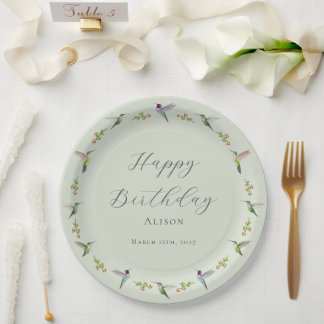 Plato De Papel Cumpleaños de los colibríes de Anna