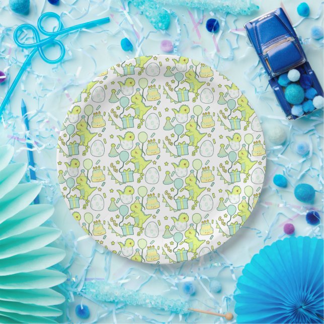 Plato De Papel Cumpleaños De Los Dinosaurios Azul Y Verde (Fiesta)